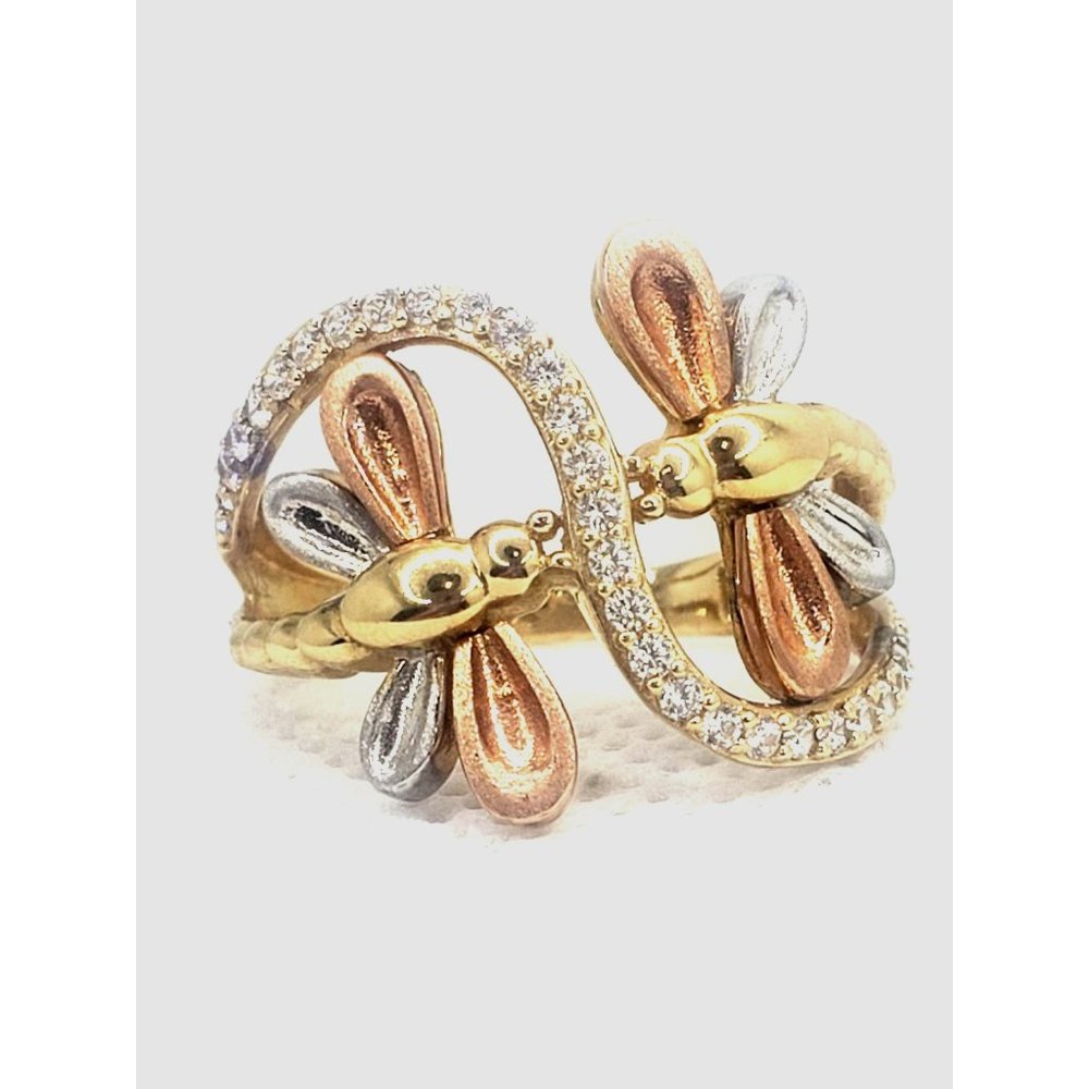 14 k GOLD Double Dragonfly Ring size 6 - Picture 3 of 16